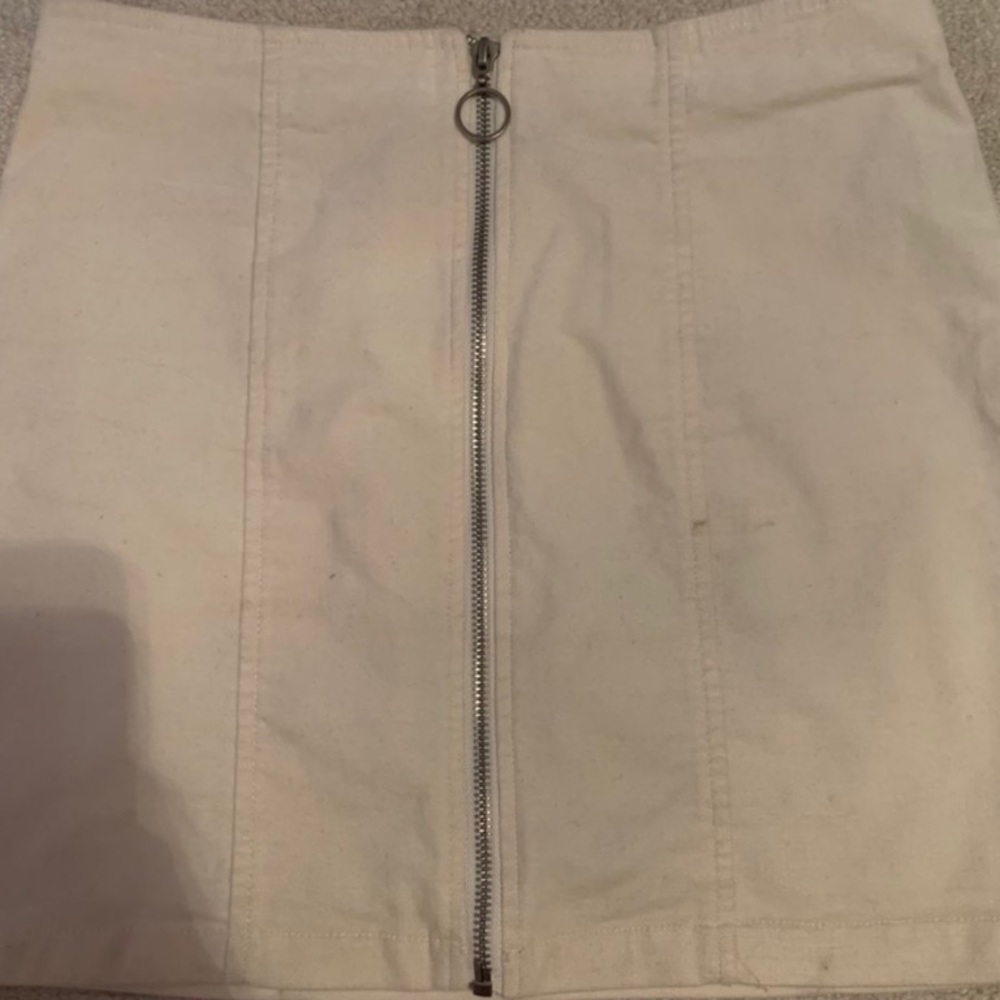 white mini zip up skirt